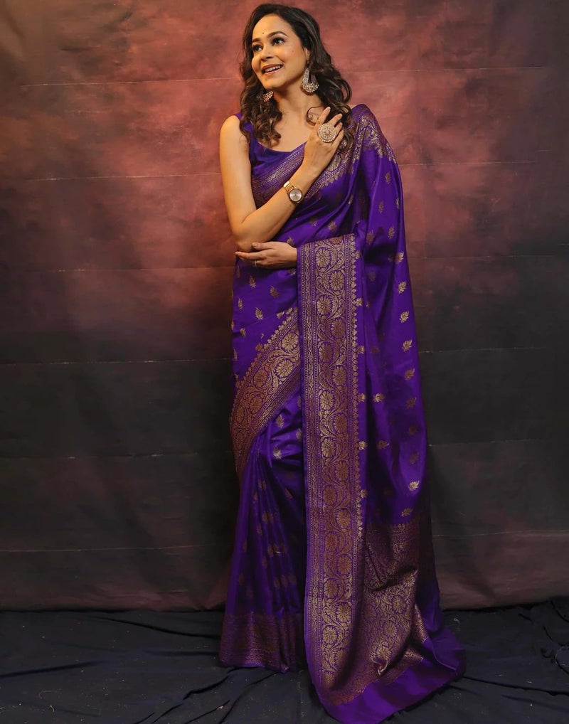 Shiv Textiles Women's Kanjivaram Art Silk Saree Soft Banarasi Style Sari With Blouse Piece For Wedding(S-101-PURPLE) - Image 5