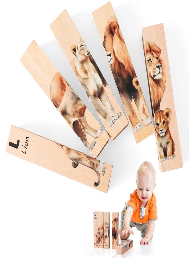 OESSUF Wooden Safari Animals Learning Puzzle Set, 4-in-1 Block Puzzles for Toddlers 18 Months+, Educational Montessori Toys with Storage Tray - Image 4