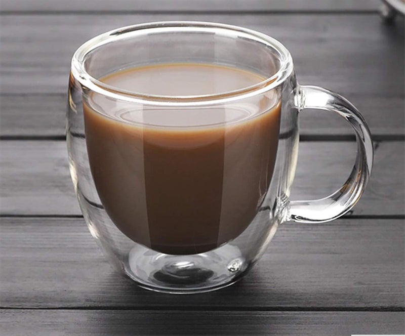 MosQuick® Coffee Mugs Set of 4 250ml Double Walled Tea Cup Coffee Cup Premium Cold Coffee Glass Tea Set Glass Mugs with Handle & Green Tea Cup Elegant Double Walled Coffee Mug Double Walled Cup - Image 3