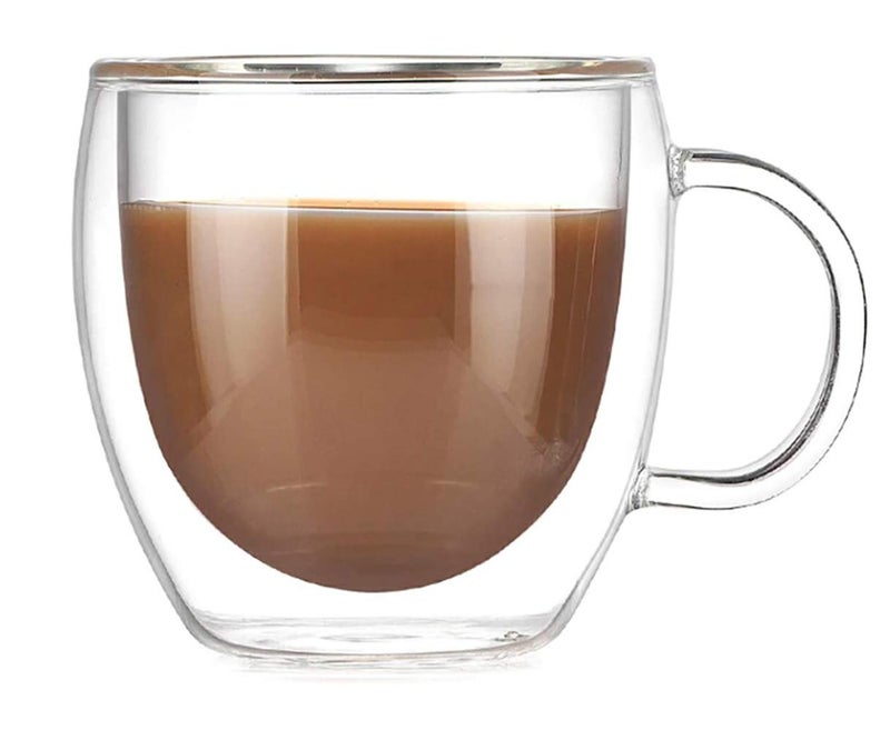 MosQuick® Coffee Mugs Set of 4 250ml Double Walled Tea Cup Coffee Cup Premium Cold Coffee Glass Tea Set Glass Mugs with Handle & Green Tea Cup Elegant Double Walled Coffee Mug Double Walled Cup - Image 2