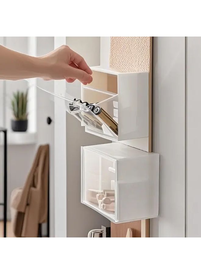 White Wall Mounted Storage Box 3 Pack With Transparent Front No Drill Dustproof Organizer - Image 3