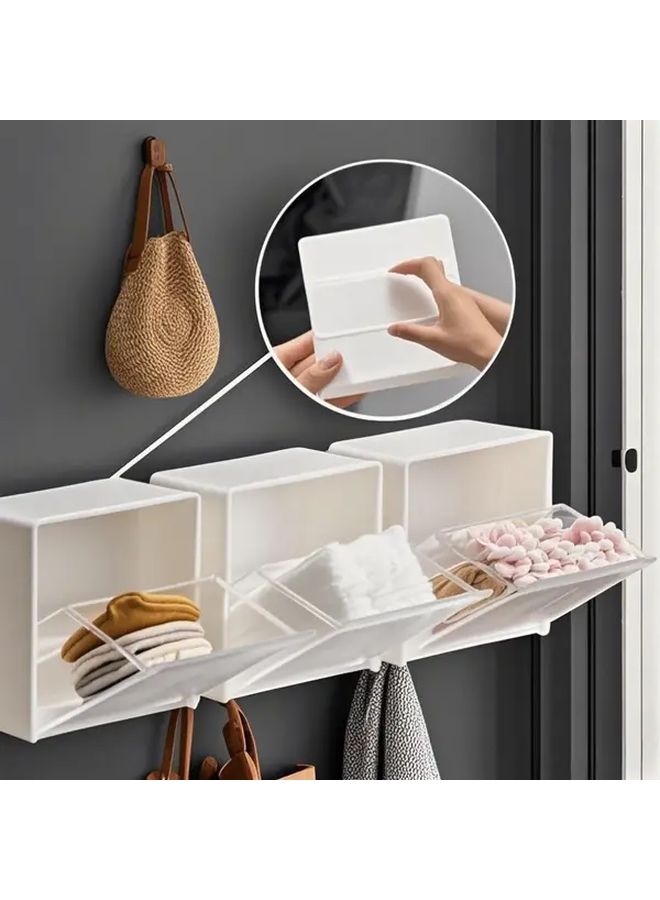 White Wall Mounted Storage Box 3 Pack With Transparent Front No Drill Dustproof Organizer - Image 2