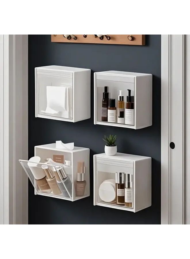 White Wall Mounted Storage Box 3 Pack With Transparent Front No Drill Dustproof Organizer - Image 1