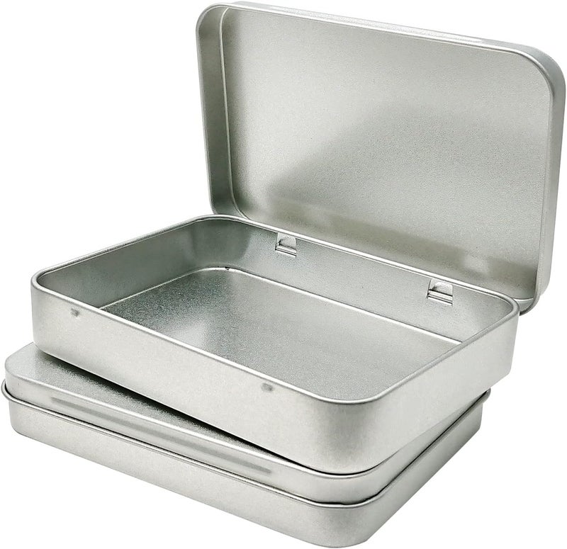 Hulless 2 Pcs Metal Hinged Tin Box Container Mini Portable Small Storage Container Kit Tin Box Container, Home Storage 4.5x3.3x0.9 inch, Silver - Image 1