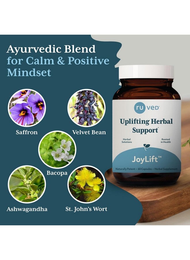 R-U VED ruved Joylift, Uplifting Herbal Formula with Saffron, Berberine and St. John’s Wort, Promotes Calm and Positive Outlook, Ayurvedic Herbal Supplement, 60 Vegetarian Capsules. - Image 4