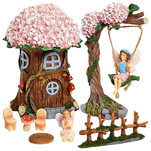 Juvale 8 Piece Miniature Fairy Garden Accessories Outdoor Decor Figurines Kit for Kids, Mini Whimsical Ornaments and Decorations for Patio, House, Garden, Desk, Yard Supplies - Image 1