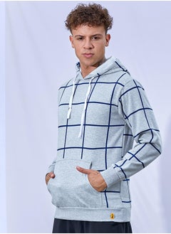 Campus Sutra Men's Light Grey Contrast Graph Check Hoodie With Kangaroo Pocket  - Image 3