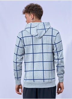 Campus Sutra Men's Light Grey Contrast Graph Check Hoodie With Kangaroo Pocket  - Image 5