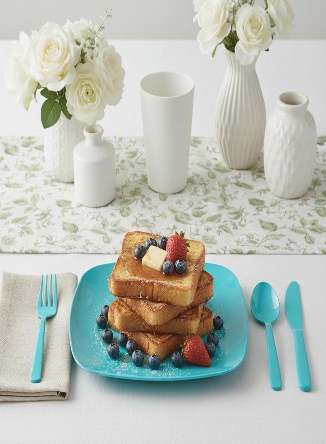 TP 10.5" Melamine Square Dinner Plates, 6-piece Plate Set Unbreakable Serving Dishes for Indoors and Outdoors, Unbreakable Dinner Service for 6, Teal - Image 4