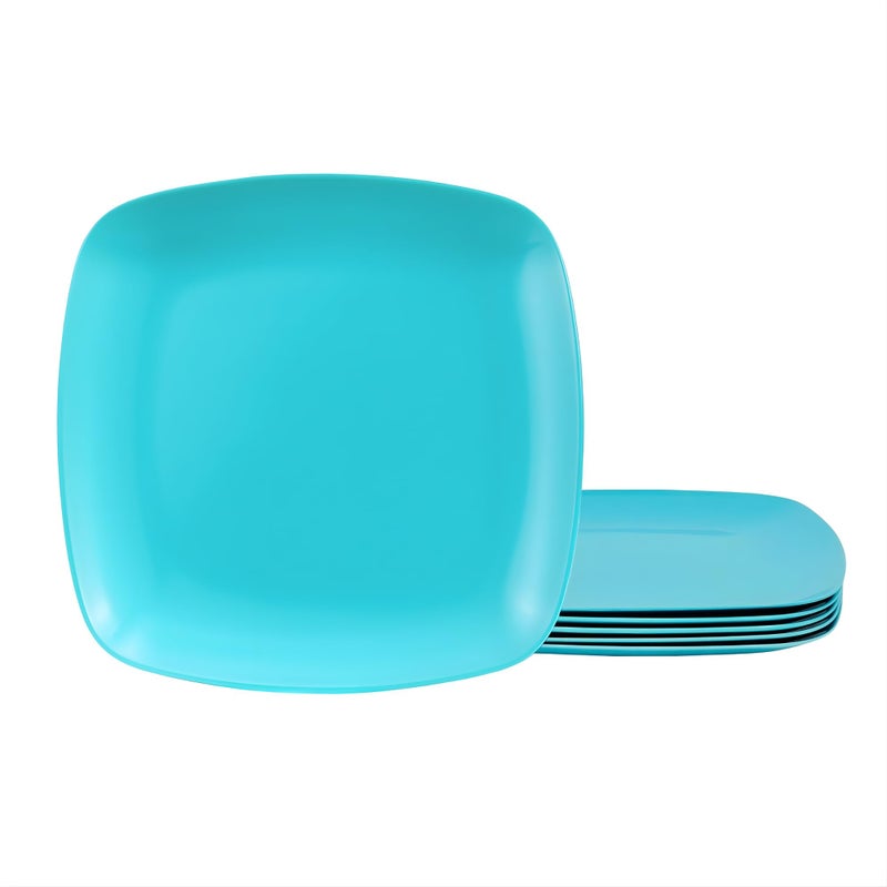 TP 10.5" Melamine Square Dinner Plates, 6-piece Plate Set Unbreakable Serving Dishes for Indoors and Outdoors, Unbreakable Dinner Service for 6, Teal - Image 1