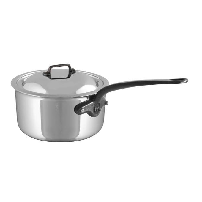 MCOOK CI 5PLY POLISHED STAINLESS STEEL SAUCE PAN WITH LID AND CAST IRON HANDLES 26QT MADE IN FRANCE