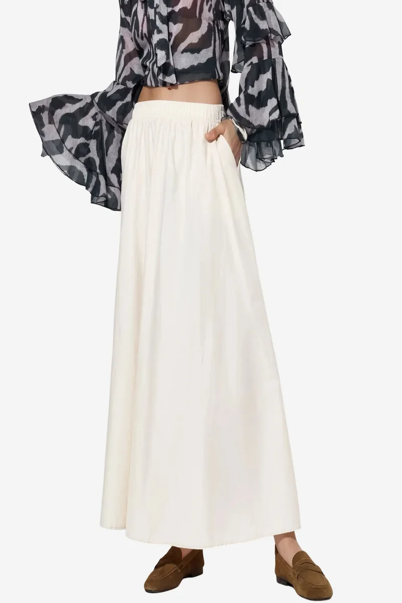 BUSEM Elastic Waist Midi Skirt with Pockets