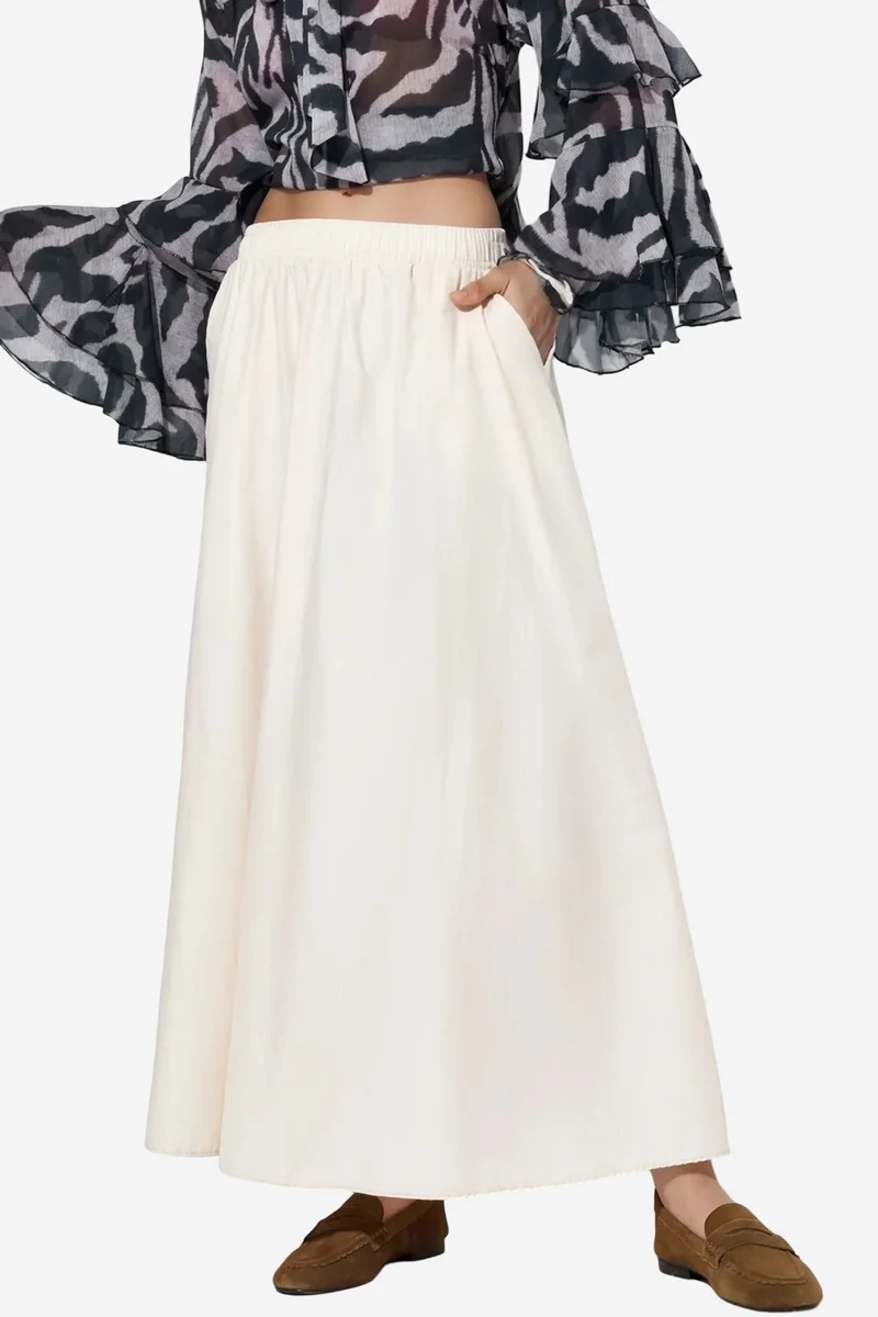 بوسيم BUSEM Elastic Waist Midi Skirt with Pockets