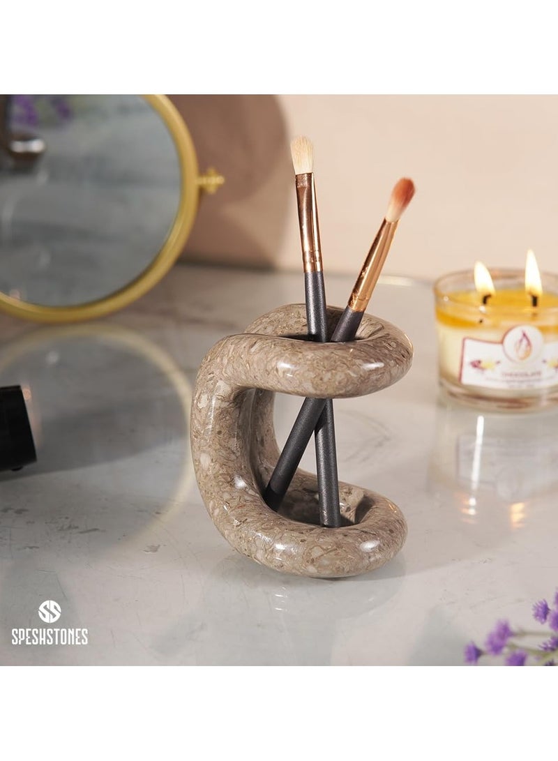 سبيشستونز حامل أقلام رخامي مقاس 4 بوصات منظم مكتبي على شكل محيطي لإكسسوارات المكتب واللوازم المدرسية - حامل أقلام حجري وفرشاة أسنان وفرشاة مكياج لديكور الغرفة - Image 3