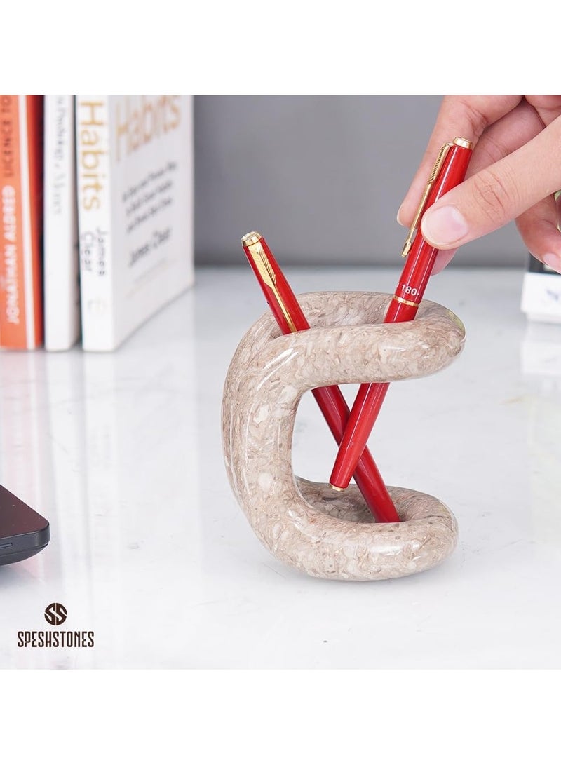سبيشستونز حامل أقلام رخامي مقاس 4 بوصات منظم مكتبي على شكل محيطي لإكسسوارات المكتب واللوازم المدرسية - حامل أقلام حجري وفرشاة أسنان وفرشاة مكياج لديكور الغرفة - Image 2
