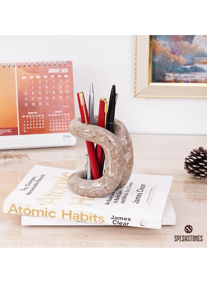 سبيشستونز حامل أقلام رخامي مقاس 4 بوصات منظم مكتبي على شكل محيطي لإكسسوارات المكتب واللوازم المدرسية - حامل أقلام حجري وفرشاة أسنان وفرشاة مكياج لديكور الغرفة - Image 5