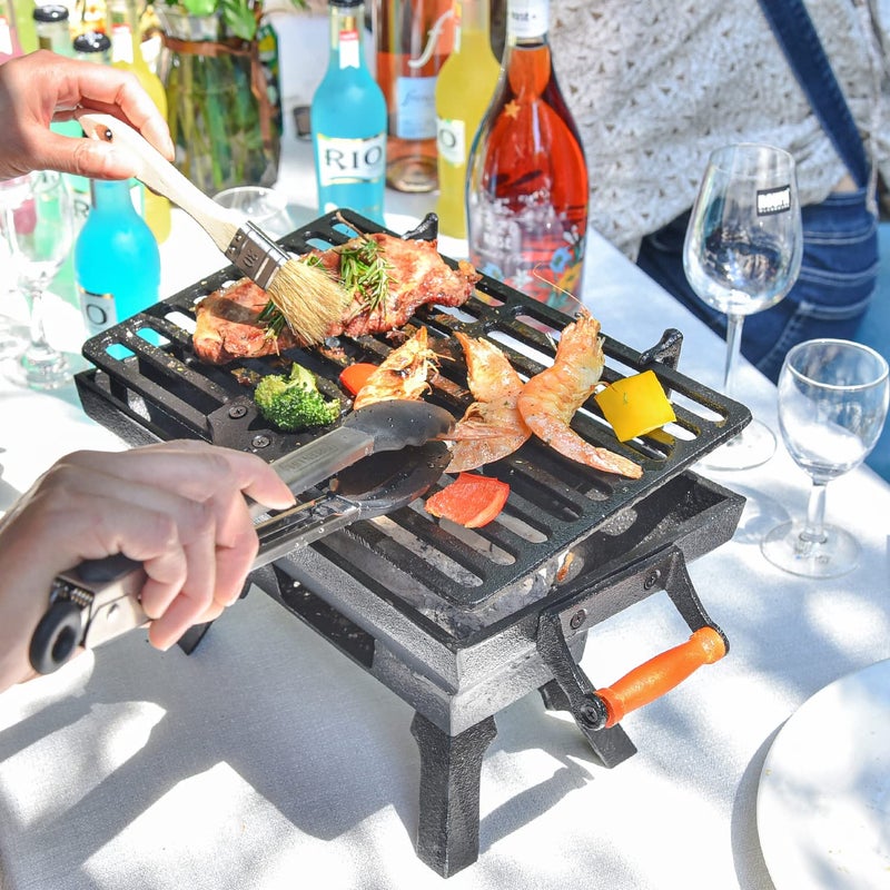 Sungmor Compact Cast Iron Charcoal Grill - Tabletop BBQ Grill with Adjustable Grate & Wooden Handles, 12â€ x 7â€ Ideal for 1-3 People - Portable Heavy-Duty Grill for Camping, Balcony & Small Spaces - Image 2