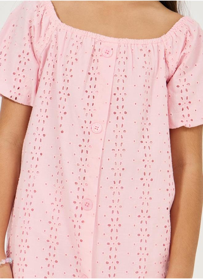 Styli Square Neck Eyelet Dress  - Image 3