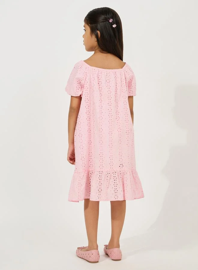 Styli Eyelet Button-Front Dress