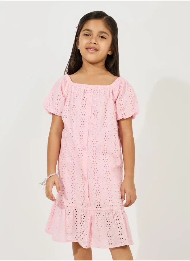 Styli Square Neck Eyelet Dress