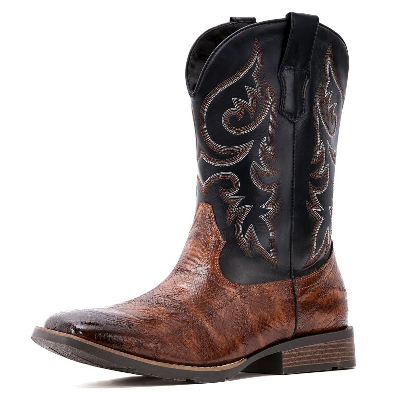 IUV Cowboy Boots Men Square Toe Western Boots Durable Classic Embroidered boot Pull On Slip Resistant Boot - Image 1
