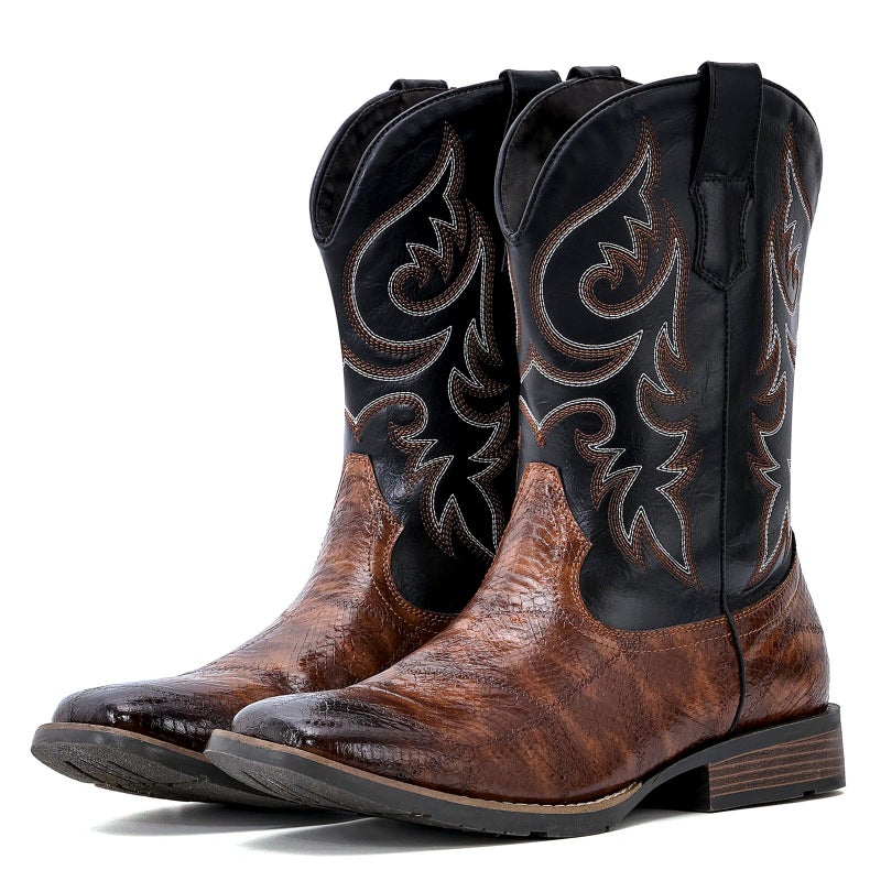 IUV Cowboy Boots Men Square Toe Western Boots Durable Classic Embroidered boot Pull On Slip Resistant Boot - Image 4