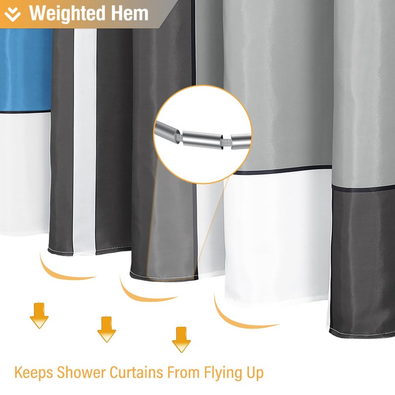 BTTN Blue Fabric Shower Curtain  Modern Geometric Neutral Cloth Shower Curtain Set with Hook  Water Repellent  White Black Grey Decorative Ployester Shower Curtain for Bathroom  72x72  Moonlight Blue - Image 5