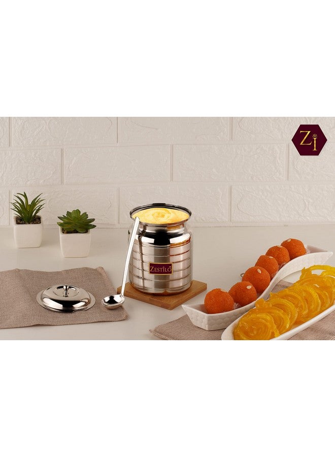 ZESTILO Stainless Steel Oil/Ghee Jar Container Platinum Finish (1500 Ml), Silver - Image 2