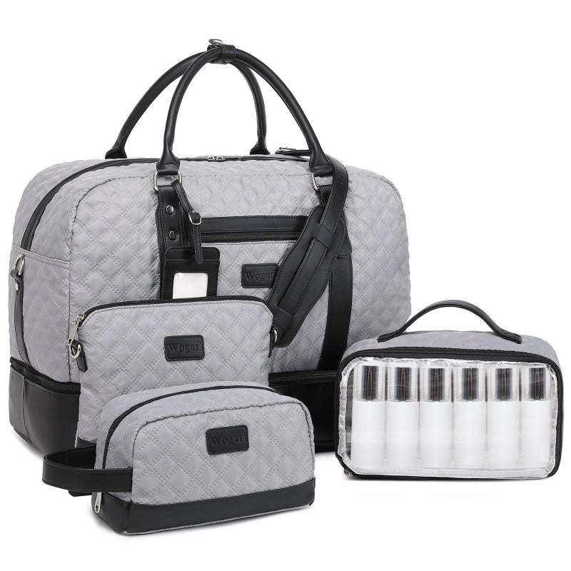 Wogarl 4PCS Weekender Bags for Women Large Overnight Bag Weekend Travel Duffel Bag Carry on Shoulder with Shoe Compartment Canvas Toiletry Bag for Travel Business GymGreyLG - Image 2