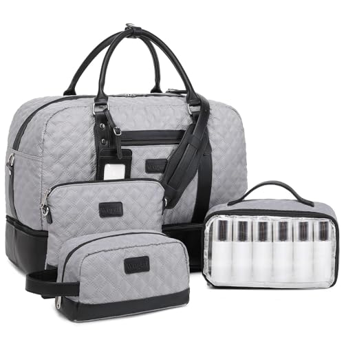 Wogarl 4PCS Weekender Bags for Women Large Overnight Bag Weekend Travel Duffel Bag Carry on Shoulder with Shoe Compartment Canvas Toiletry Bag for Travel Business GymGreyLG - Image 1