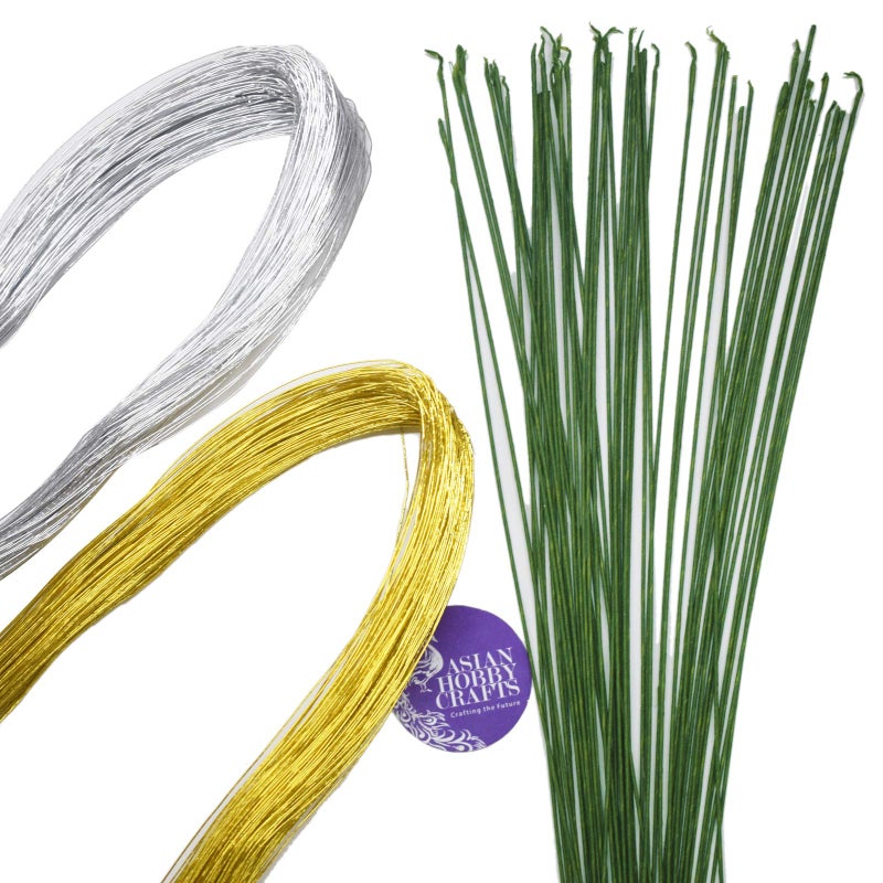 Asian Hobby Crafts Floral Flexible Wire for Flower Making, Hobby Crafts, DIY, Jewelry & Art Projects | Easy to Cut | 350 Pcs Approx | 26 Inch Length, 1mm Width | Combo - Golden, Silver, Green - Image 2