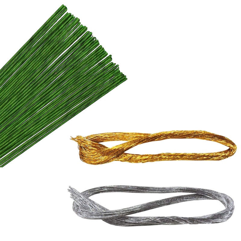 Asian Hobby Crafts Floral Flexible Wire for Flower Making, Hobby Crafts, DIY, Jewelry & Art Projects | Easy to Cut | 350 Pcs Approx | 26 Inch Length, 1mm Width | Combo - Golden, Silver, Green - Image 5