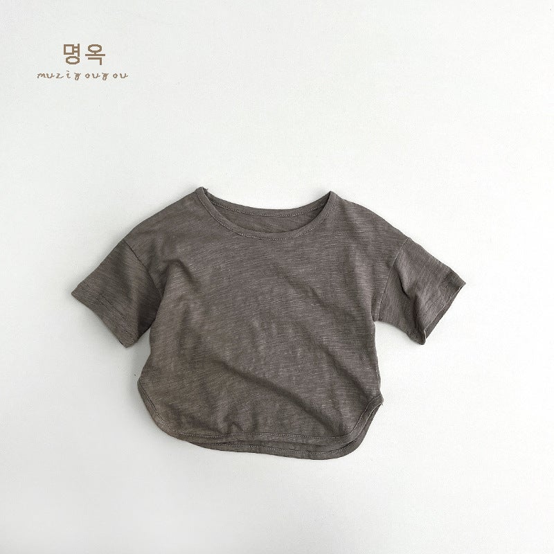 Cream-Colored T-Shirt ~ 2025 Summer Children's Short-Sleeve Boys' Top Girls' Cotton Japanese-Style Children's Clothing Korean Version Children's Clothing - Image 1