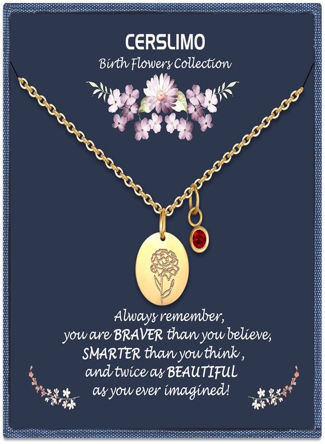 CERSLIMO Birthday Gifts for Her Birth Flower Necklaces, 18K Gold Plated Dainty Birth Month Floral Birthstone Disc Coin Pendant Necklaces | Women Wildflower Jewelry Gifts for Valentines Anniversary - Image 1