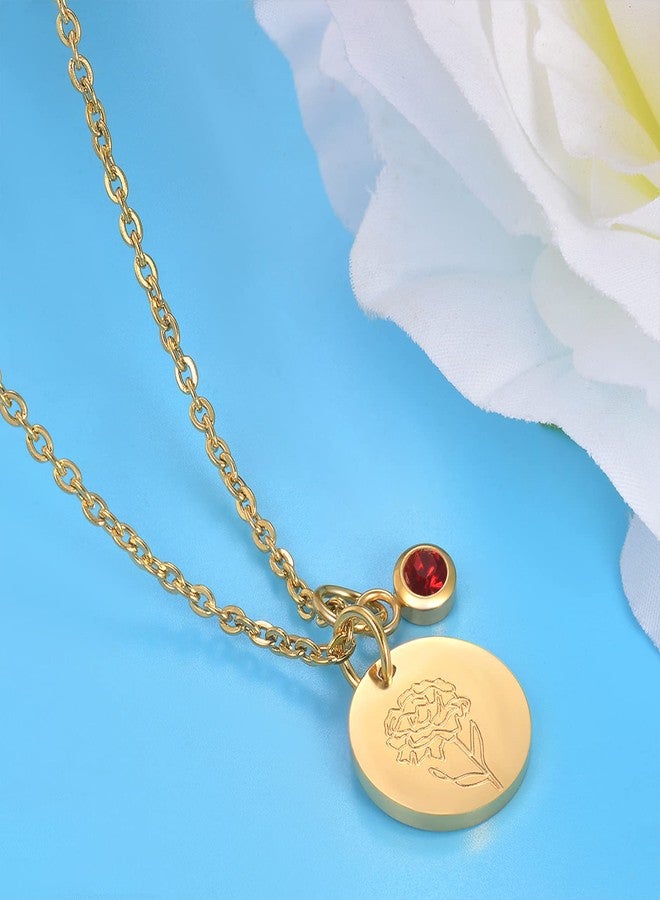 CERSLIMO Birthday Gifts for Her Birth Flower Necklaces, 18K Gold Plated Dainty Birth Month Floral Birthstone Disc Coin Pendant Necklaces | Women Wildflower Jewelry Gifts for Valentines Anniversary - Image 4
