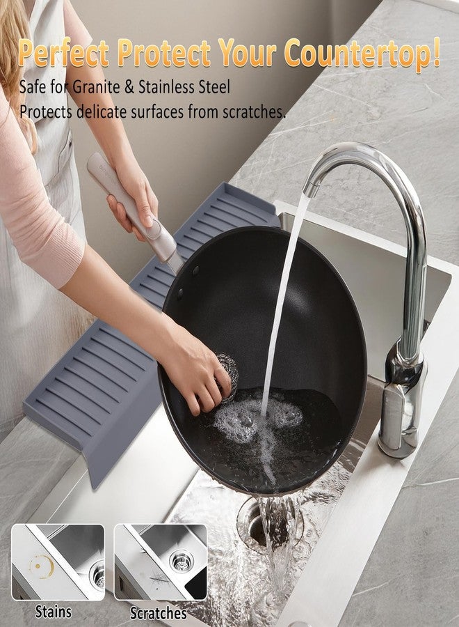 AyNirser Sink Edge Protector with Suction Cup 4"x20", Silicone Sink Splash Guard for Kitchen & Bathroom, Protect Countertop from Scratches, Stains, for Stainless Steel Granite Quartz-Grey - Image 2