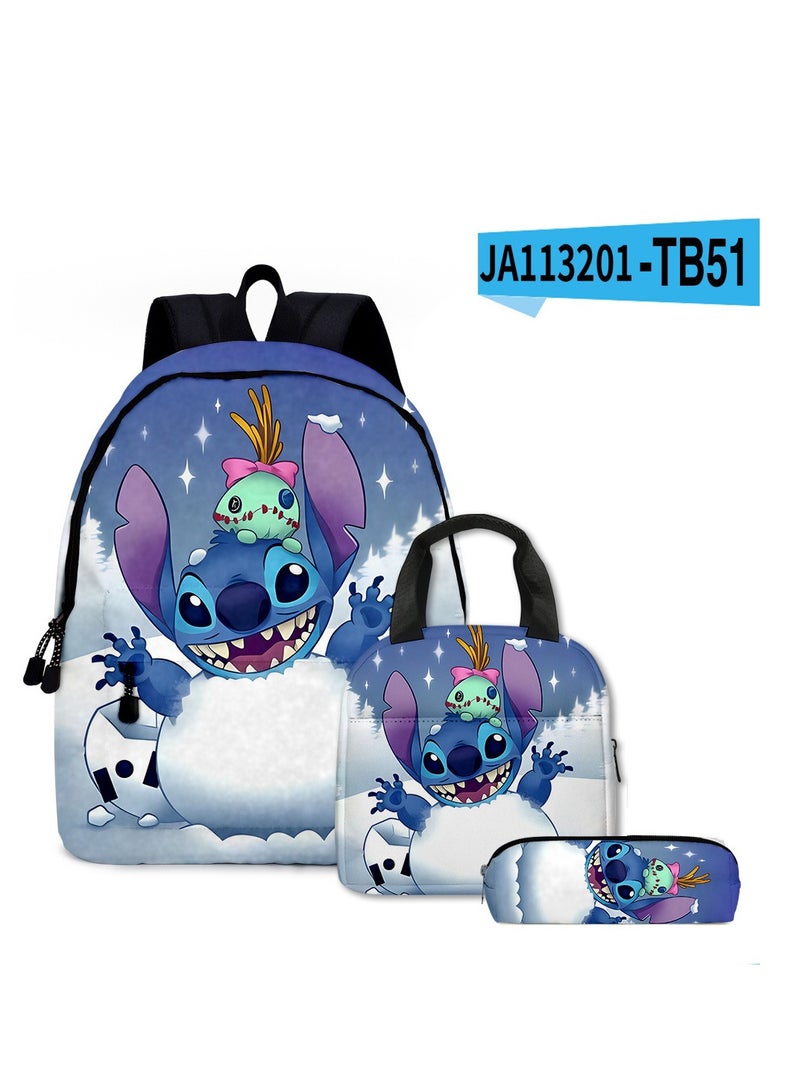 New Cartoon Stitch Backpack School Bag Children's Lunch Bag Pencil Bag Three-Piece Set For Primary And Secondary School Students 30*40*17cm