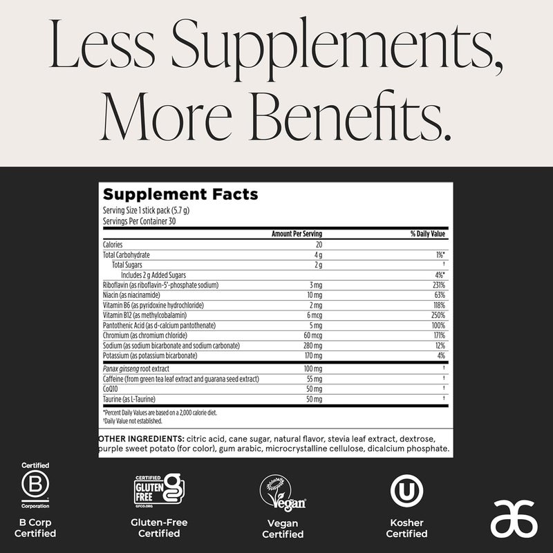 Arbonne EnergyFizz Ginseng Fizz Sticks - Mango Peach Flavor, 30 Count Dietary Supplement for Energy Boost - Image 2