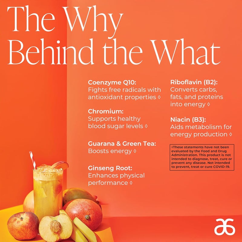 Arbonne EnergyFizz Ginseng Fizz Sticks - Mango Peach Flavor, 30 Count Dietary Supplement for Energy Boost - Image 3