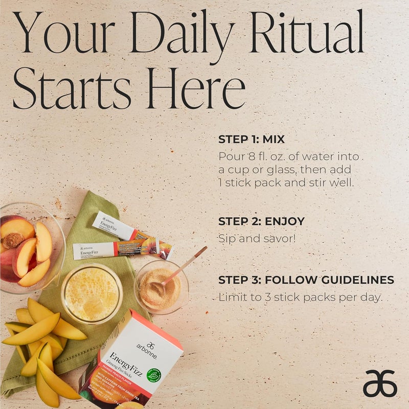 Arbonne EnergyFizz Ginseng Fizz Sticks - Mango Peach Flavor, 30 Count Dietary Supplement for Energy Boost - Image 5