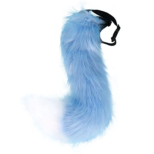 JUNBOON Faux Fur Tail for Cosplay Halloween Party Costume (Blue white) - Image 1