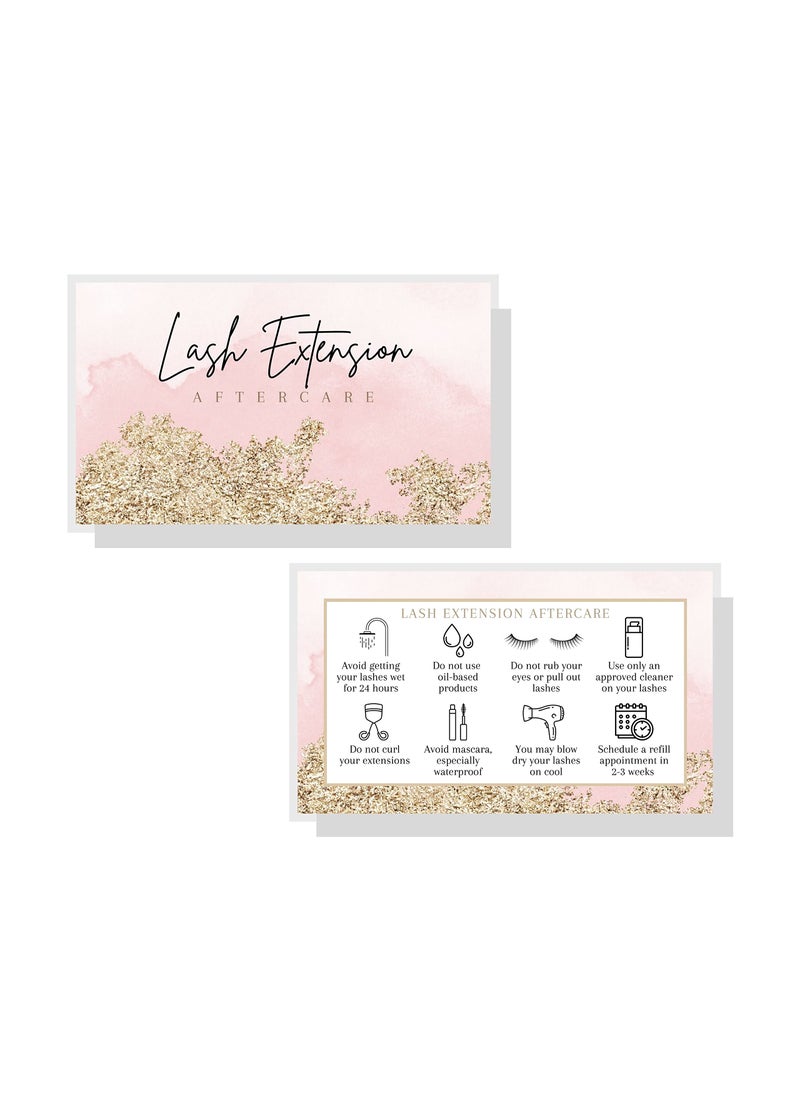 Lashicorn Lash Extension Aftercare Cards | 50 Pack | 2x3.5" inch Business Card Size | Eyelash Extension Supplies | Lash Aftercare | Pink Watercolor and Gold Design  - Image 3