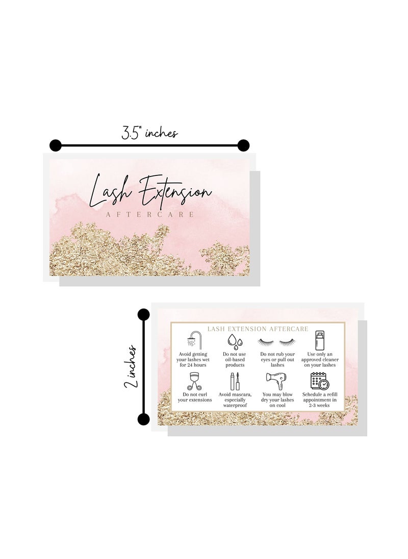 Lashicorn Lash Extension Aftercare Cards | 50 Pack | 2x3.5" inch Business Card Size | Eyelash Extension Supplies | Lash Aftercare | Pink Watercolor and Gold Design  - Image 4