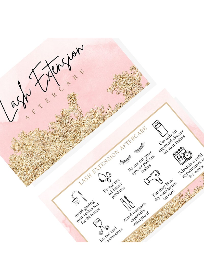 Lashicorn Lash Extension Aftercare Cards | 50 Pack | 2x3.5" inch Business Card Size | Eyelash Extension Supplies | Lash Aftercare | Pink Watercolor and Gold Design  - Image 2