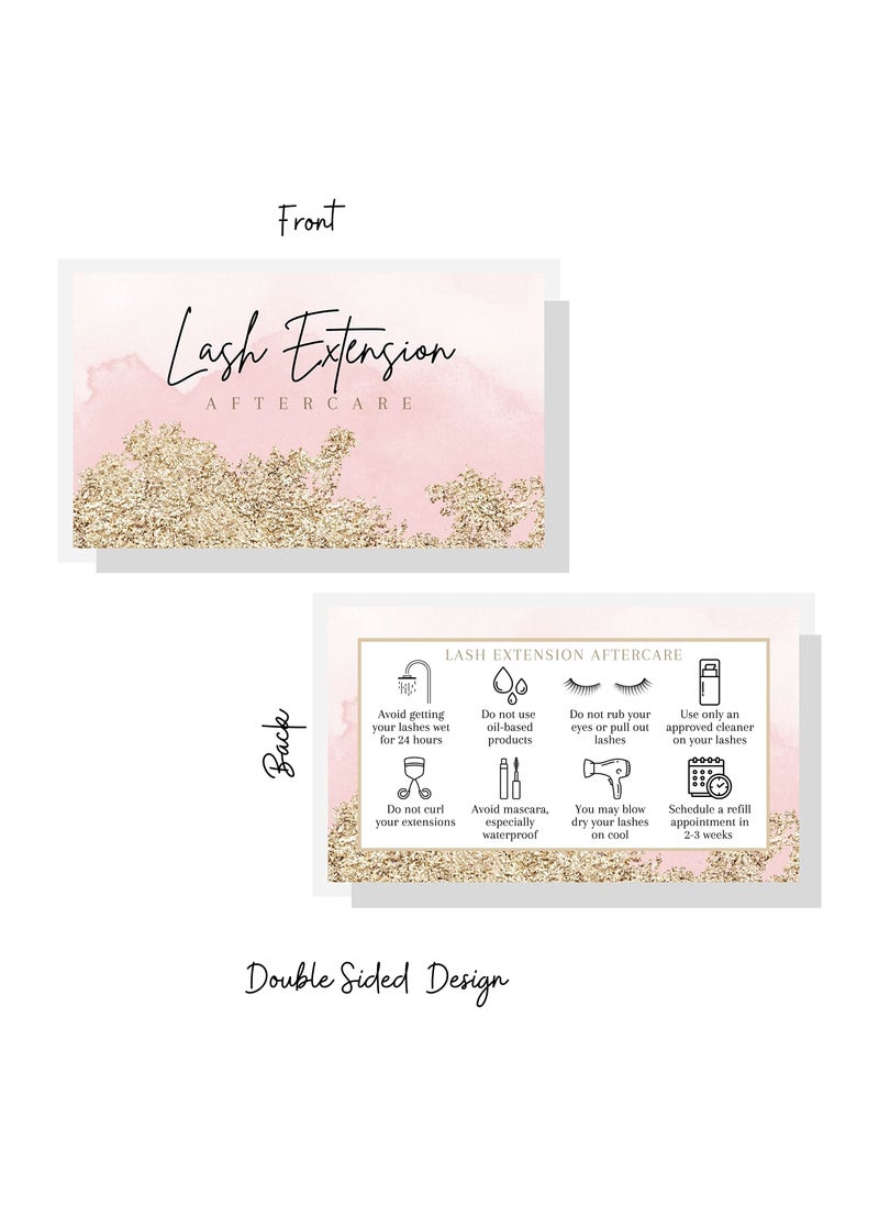 Lashicorn Lash Extension Aftercare Cards | 50 Pack | 2x3.5" inch Business Card Size | Eyelash Extension Supplies | Lash Aftercare | Pink Watercolor and Gold Design  - Image 5