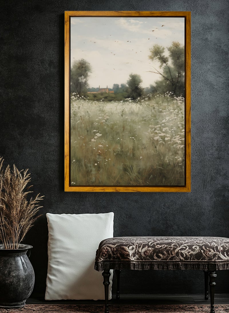 لوحة كانفاس على إطار خشبي بإطار خارجي باللون الخشبي وتصميم كلاسيكي لمنظر ريفي - Image 3