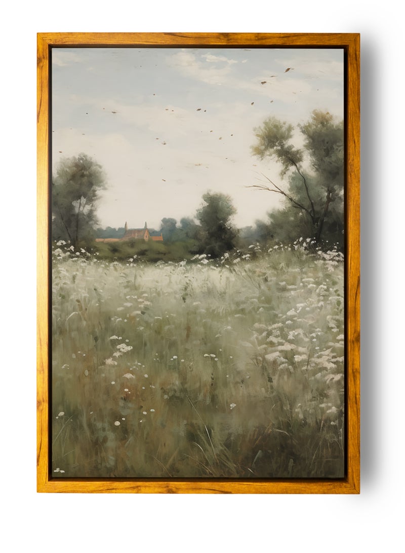 لوحة كانفاس على إطار خشبي بإطار خارجي باللون الخشبي وتصميم كلاسيكي لمنظر ريفي - Image 5