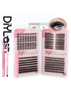 4 Styles DIY Eyelash Extension Kit with 416 Lash Clusters, 8-16mm Mixed Segments, Natural Curl, Reusable with Tweezers, for Daily Glam Look