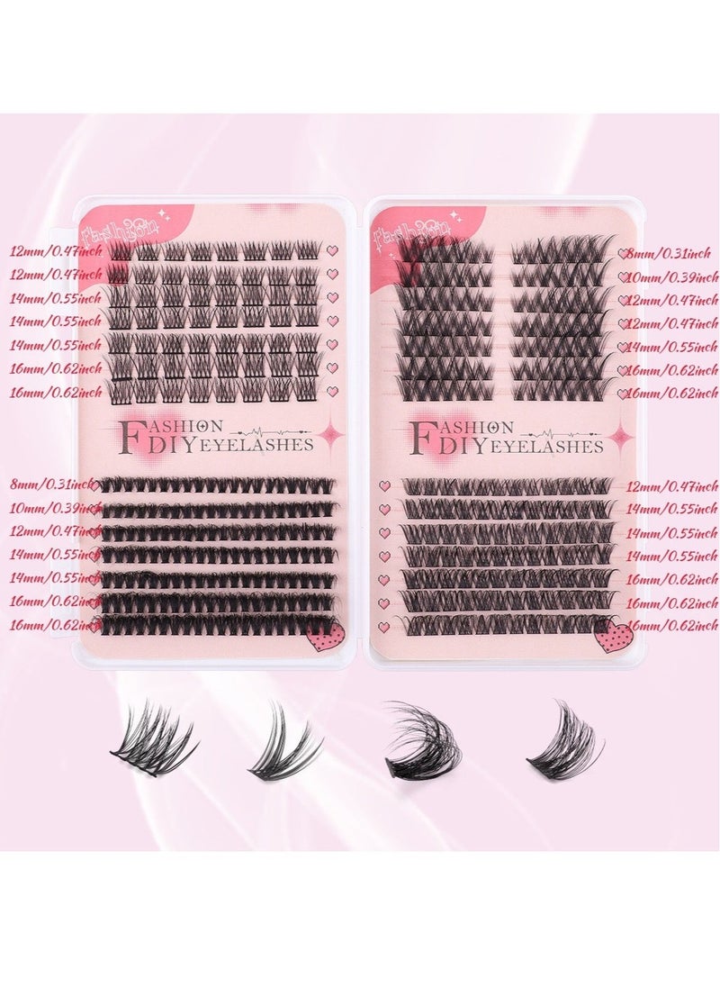 Generic - 4 Styles DIY Eyelash Extension Kit with 416 Lash Clusters, 8-16mm Mixed Segments, Natural Curl, Reusable with Tweezers, for Daily Glam Look - Image 1
