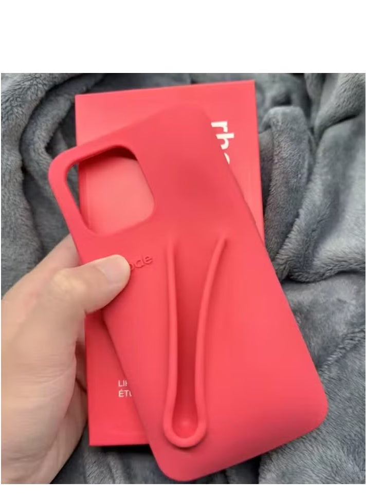 rhode iPhone 12/13 Pro Max Silicone Case Lip Holder for Cell Phone, Lip Gloss Adhesive Sleeve for Phone, Lip Holder Stick-on Phone Case, Back Stick On Holder for iPhone Phones (RED) - Image 1